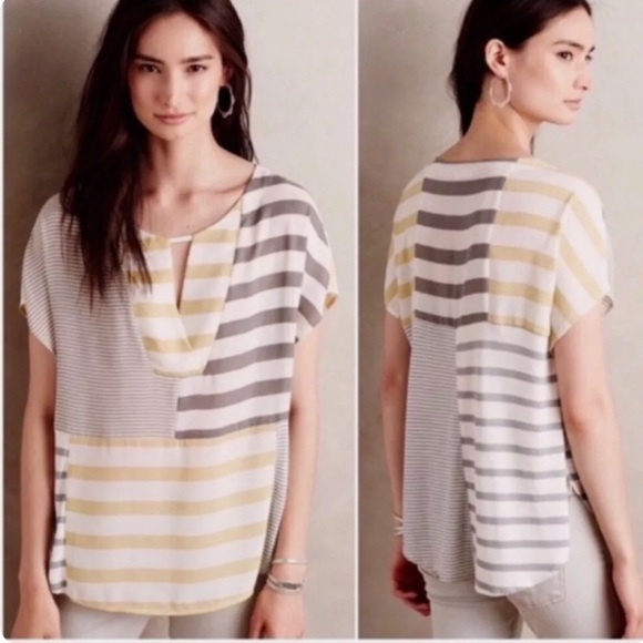 Anthropologie One September Madrigal Black White Striped Top - Picture 1 of 3